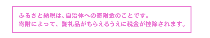 ふるさと納税は、自治体への寄附金のことです。寄付によって、謝礼品がもらえるうえに税金が控除されます。