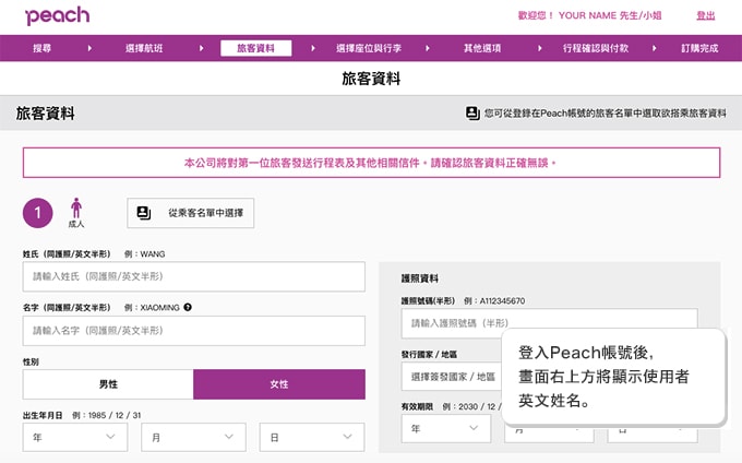 Peach帳號的登入頁面