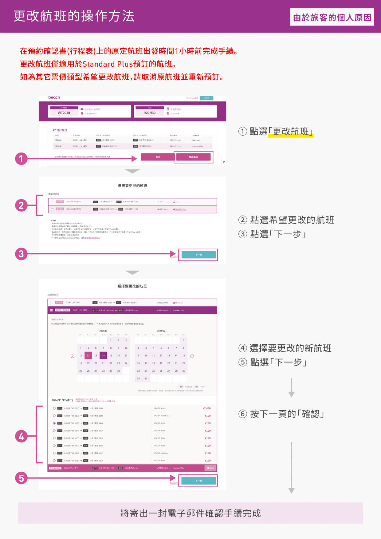 更改航班的操作方法