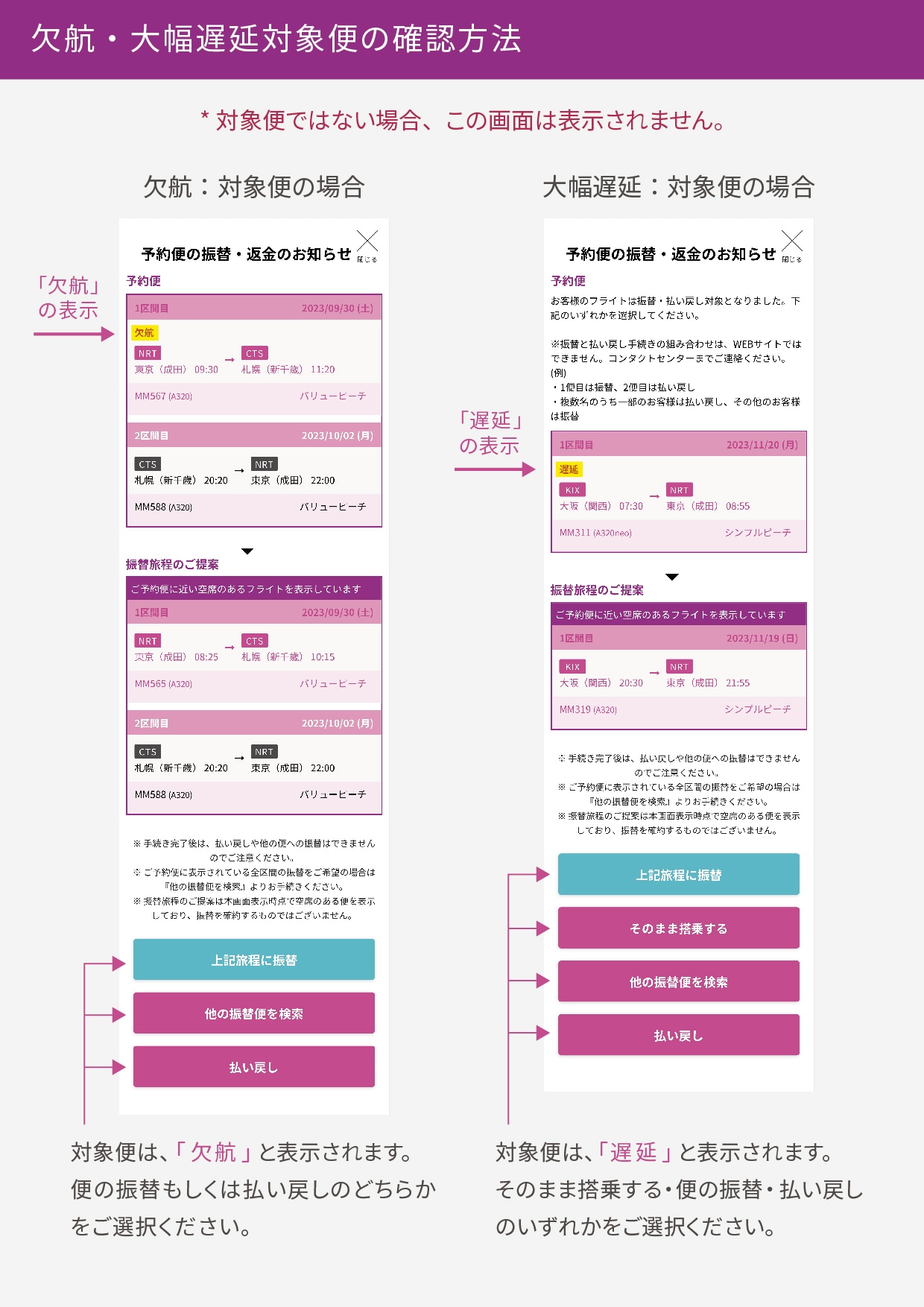 欠航・大幅遅延対象便の確認方法 イメージ画像