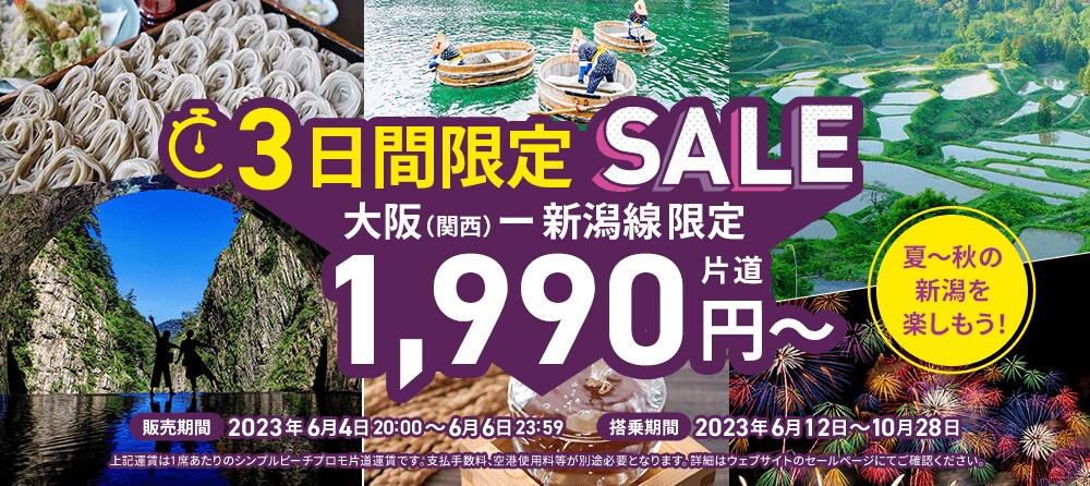 大阪(関西)－新潟線 3日間限定セール