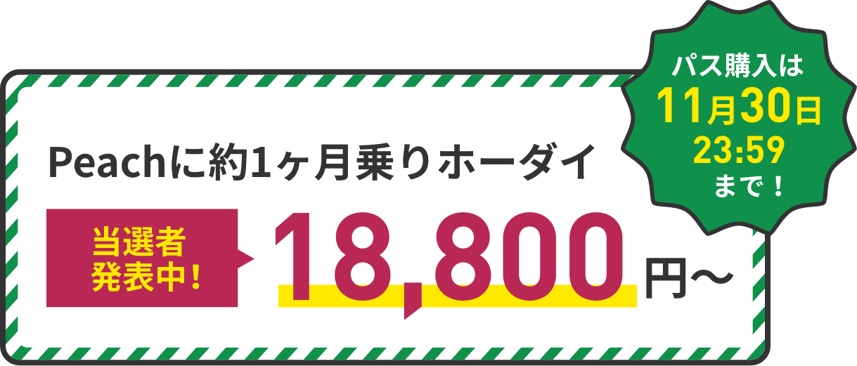 peachに1カ月乗りホーダイ!国内13路線対象!抽選で販売18,800円〜応募は11月16日23:59まで