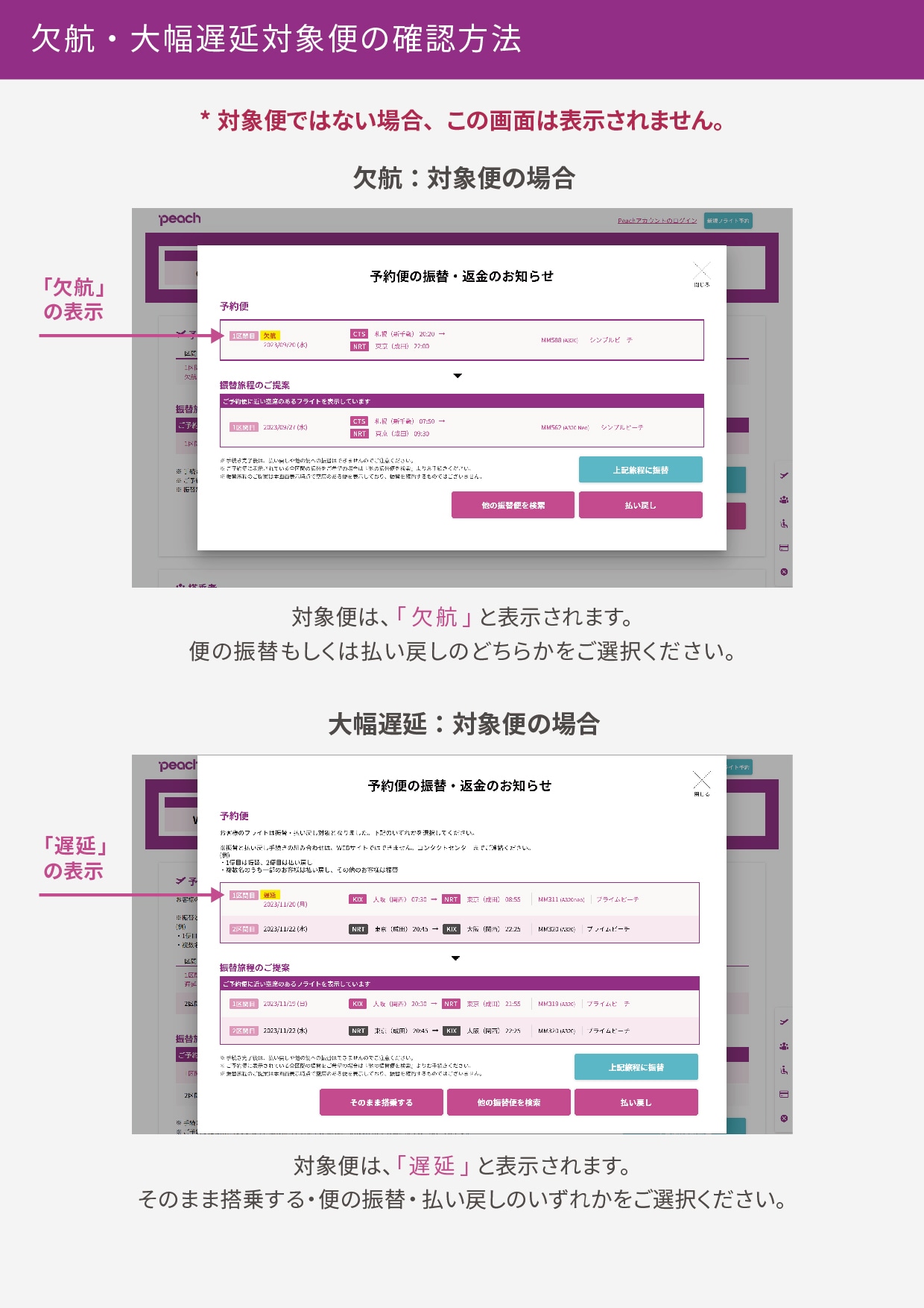 欠航・大幅遅延対象便の確認方法 イメージ画像