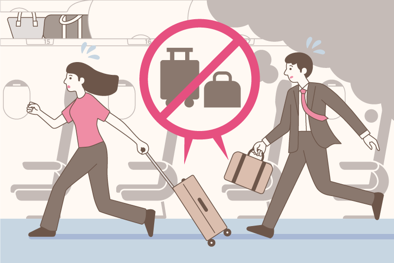 請將所有行李留在座位或行李架上，不要携帶任何物品。以免妨礙逃生、造成受傷或損壞緊急逃生梯。