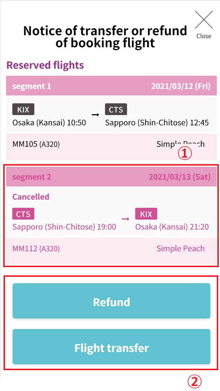 運休および欠航対象便