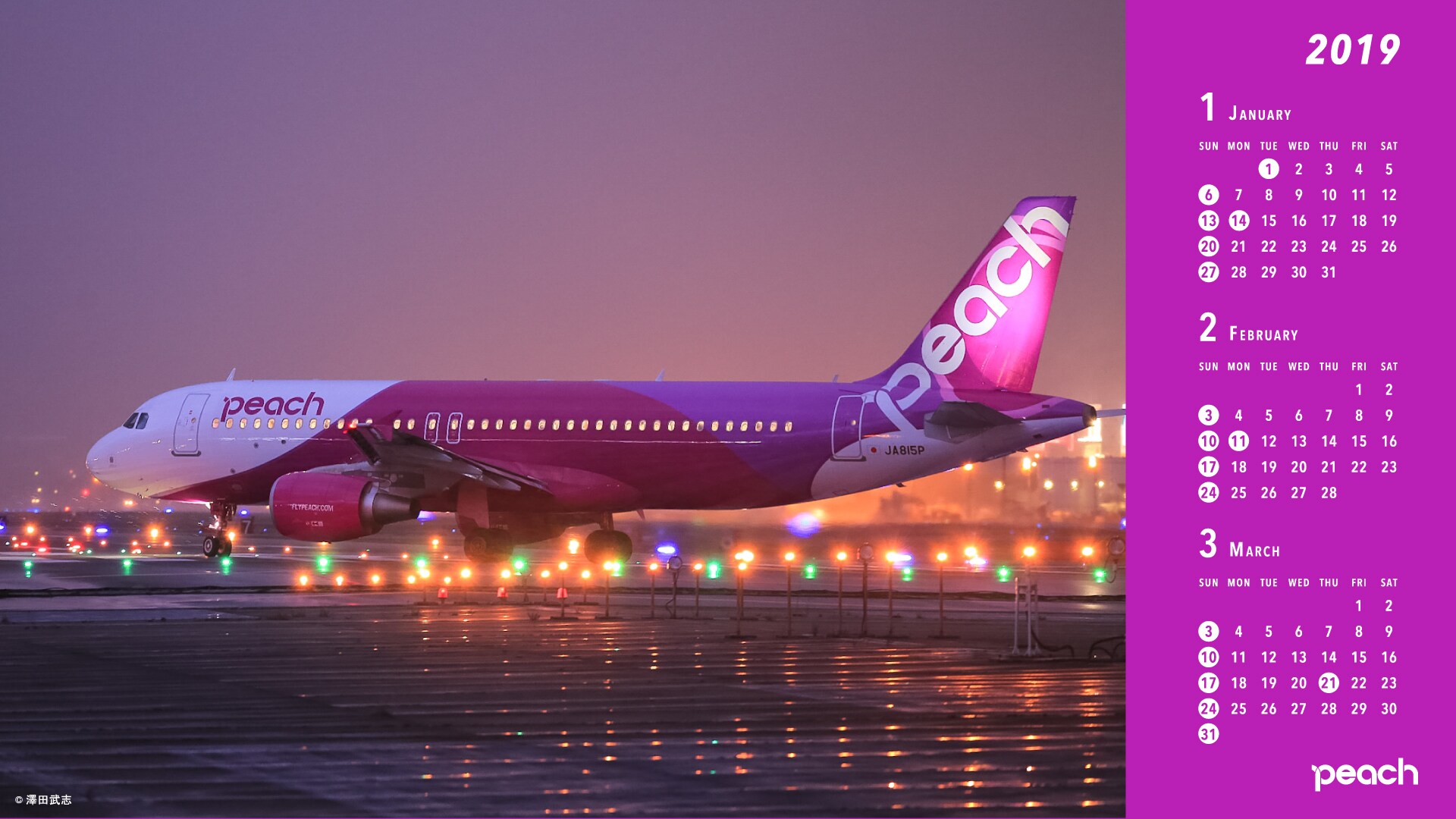 19年オリジナルデジタルカレンダー Peach Aviation